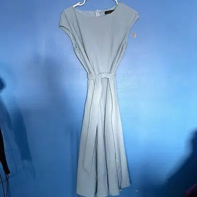Light blue cap-sleeve dress with tied waist from Dress Tells baby blue sleeveless collection