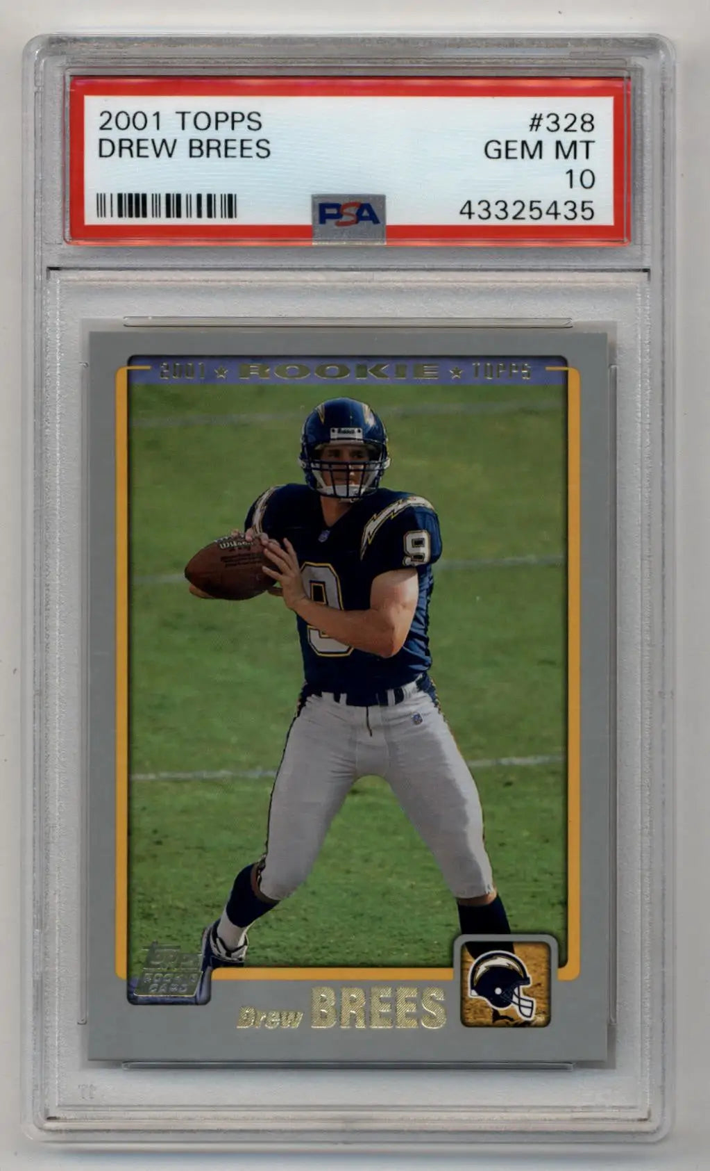 Drew Brees 2001 Topps Rookie trading card PSA 10 Gem Mint for collectors