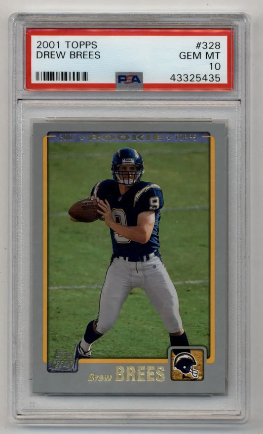 Drew Brees 2001 Topps Rookie trading card PSA 10 Gem Mint for collectors