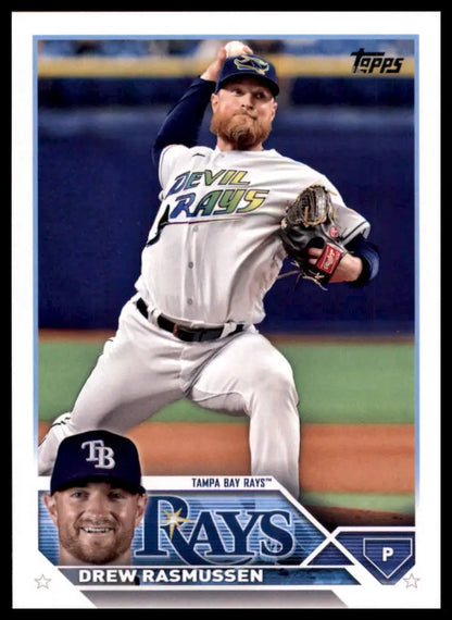 Drew Rasmussen 2023 Topps baseball card featuring Drew Rasmussen of the Tampa Bay Rays