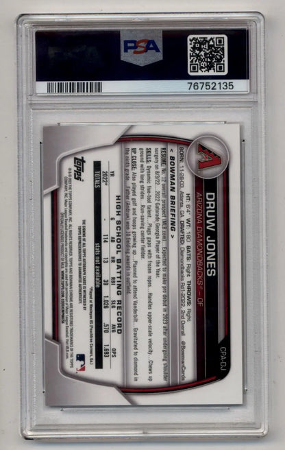 Druw Jones 2023 Bowman Chrome Prospects Speckle Refractor Auto 055/299 PSA 10 Gem Mint - Singles