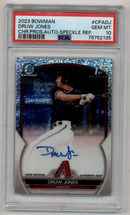 Druw Jones 2023 Bowman Chrome Prospects Speckle Refractor Auto 055/299 PSA 10 Gem Mint - Singles