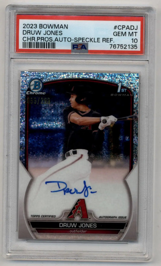 Druw Jones 2023 Bowman Chrome Prospects Speckle Refractor Auto 055/299 PSA 10 Gem Mint - Singles