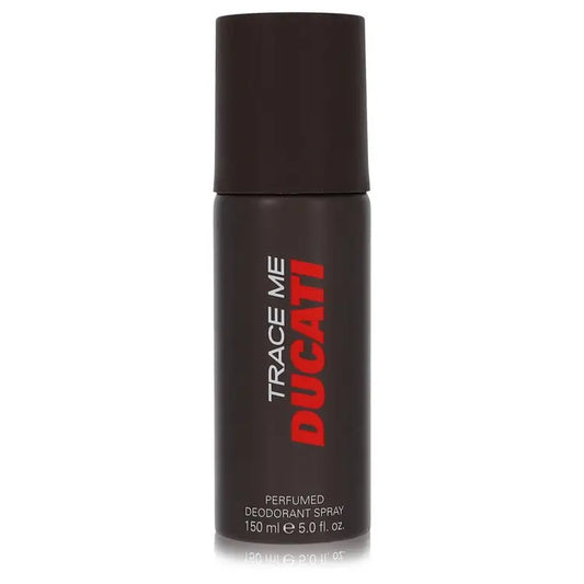Brown cylindrical Ducati Trace Me deodorant spray bottle with dark cap for men
