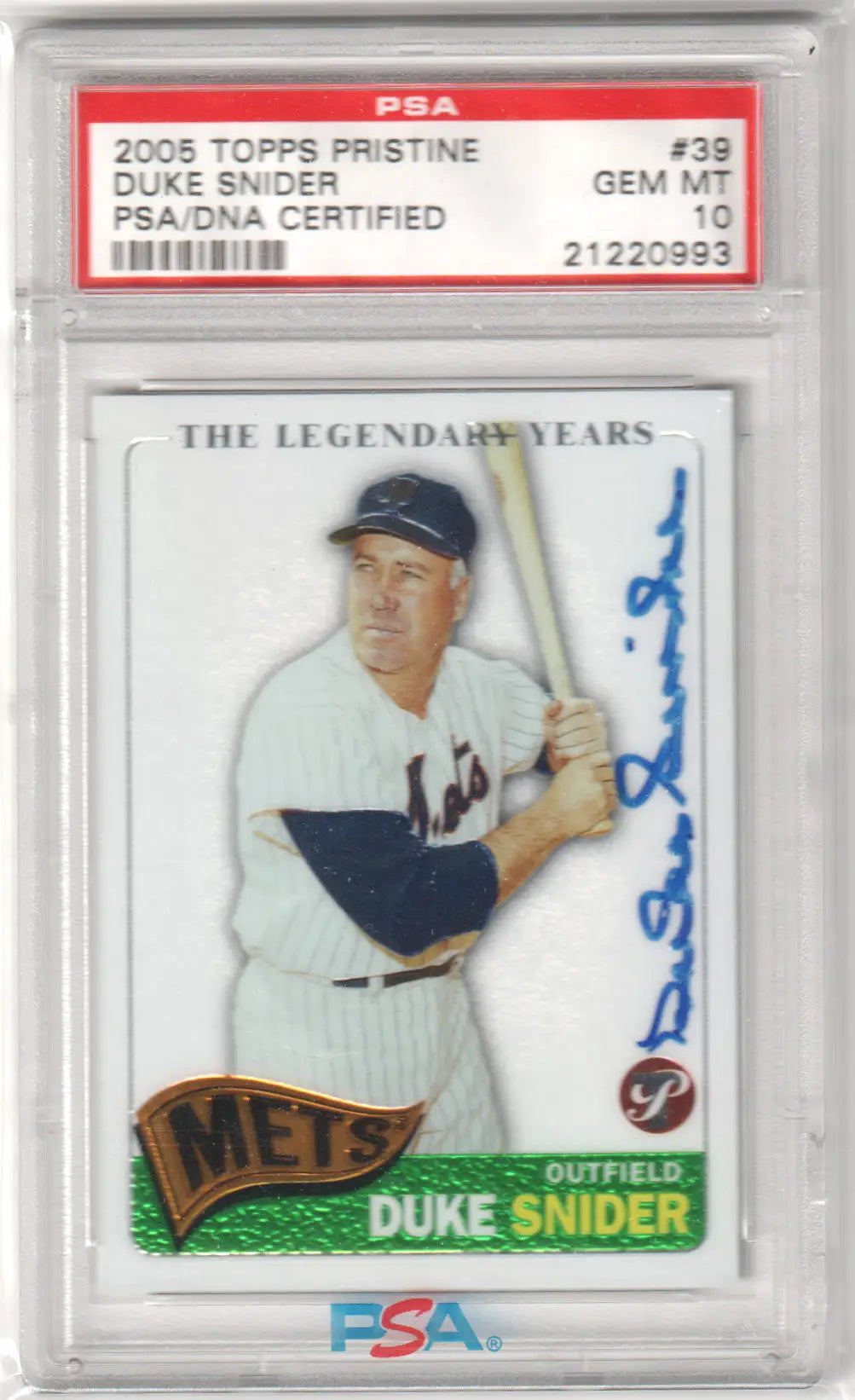 Duke Snider baseball card from Topps Pristine Legends series, PSA 10 GEM MINT