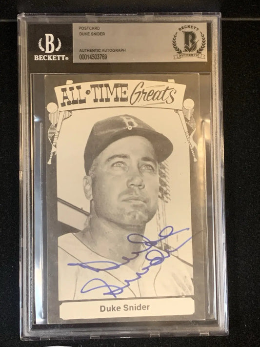 Graded Duke Snider autographed post card from TCMA Baseball’s All Time Greats collection