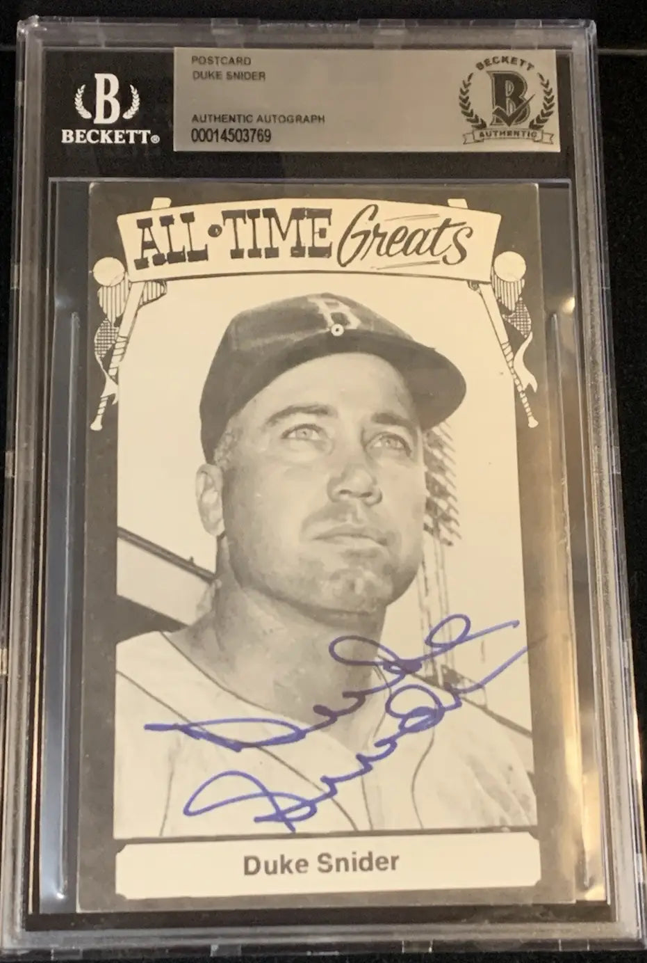 Duke Snider autographed trading card from TCMA Baseball’s All Time Greats post card