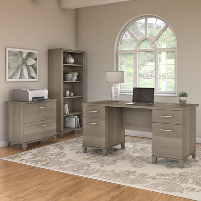 Durable 60W Office Desk with Drawers in Gray-3