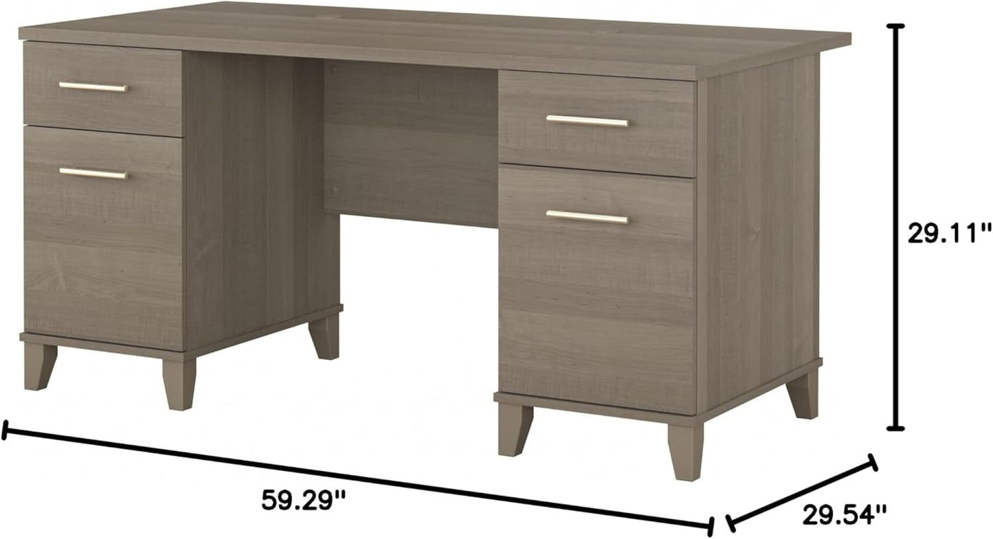 Durable 60W Office Desk with Drawers in Gray-2
