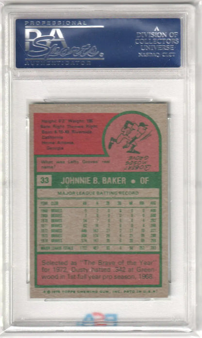 Graded Dusty Baker 1975 Topps Mini baseball card from Columbia Hobby in PSA 8 NM-MT