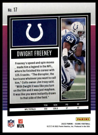 Dwight Freeney football card from 2022 Score series featuring Indianapolis Colts player