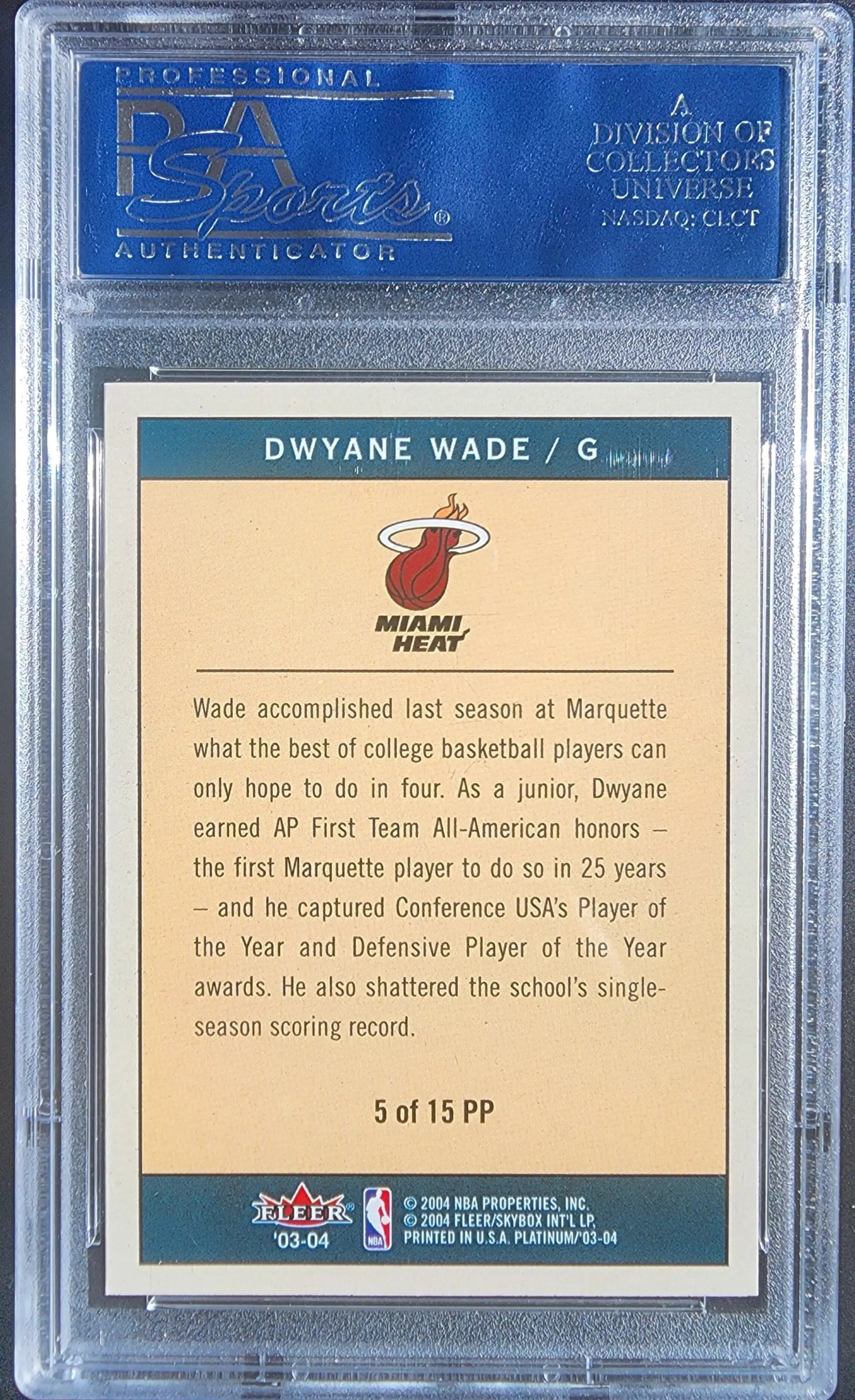 Graded Dwyane Wade Fleer Platinum Portraits Auto basketball trading card PSA authentic