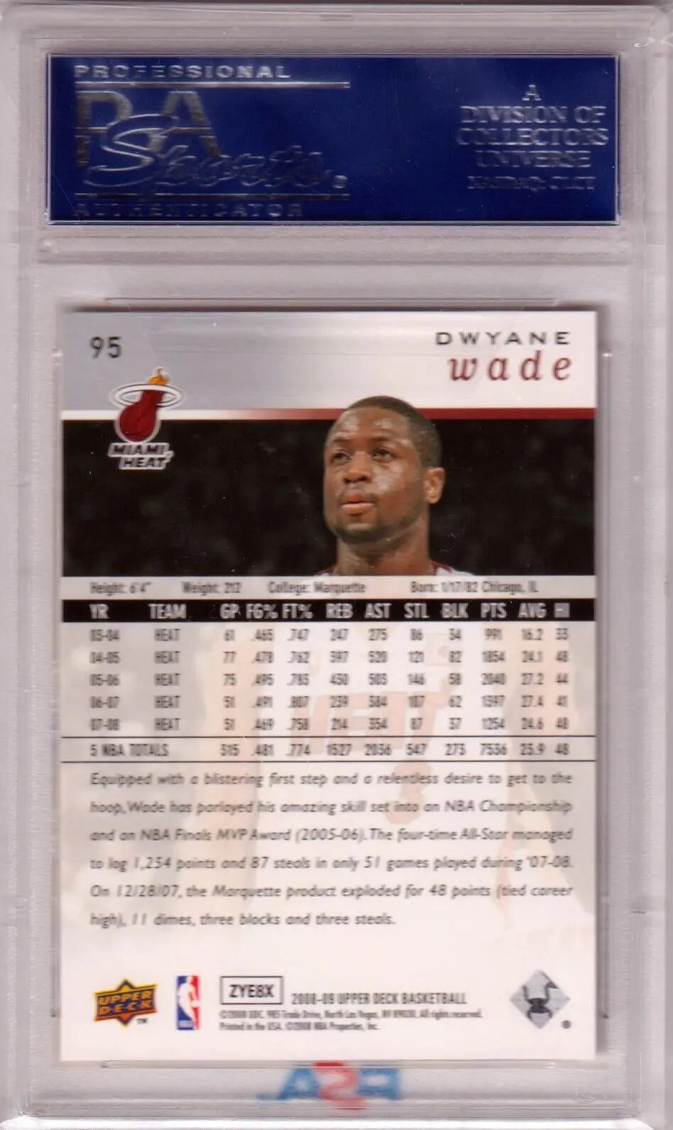 Dwyane Wade basketball card from Upper Deck, Columbia Hobby collection, PSA 10 GEM MINT