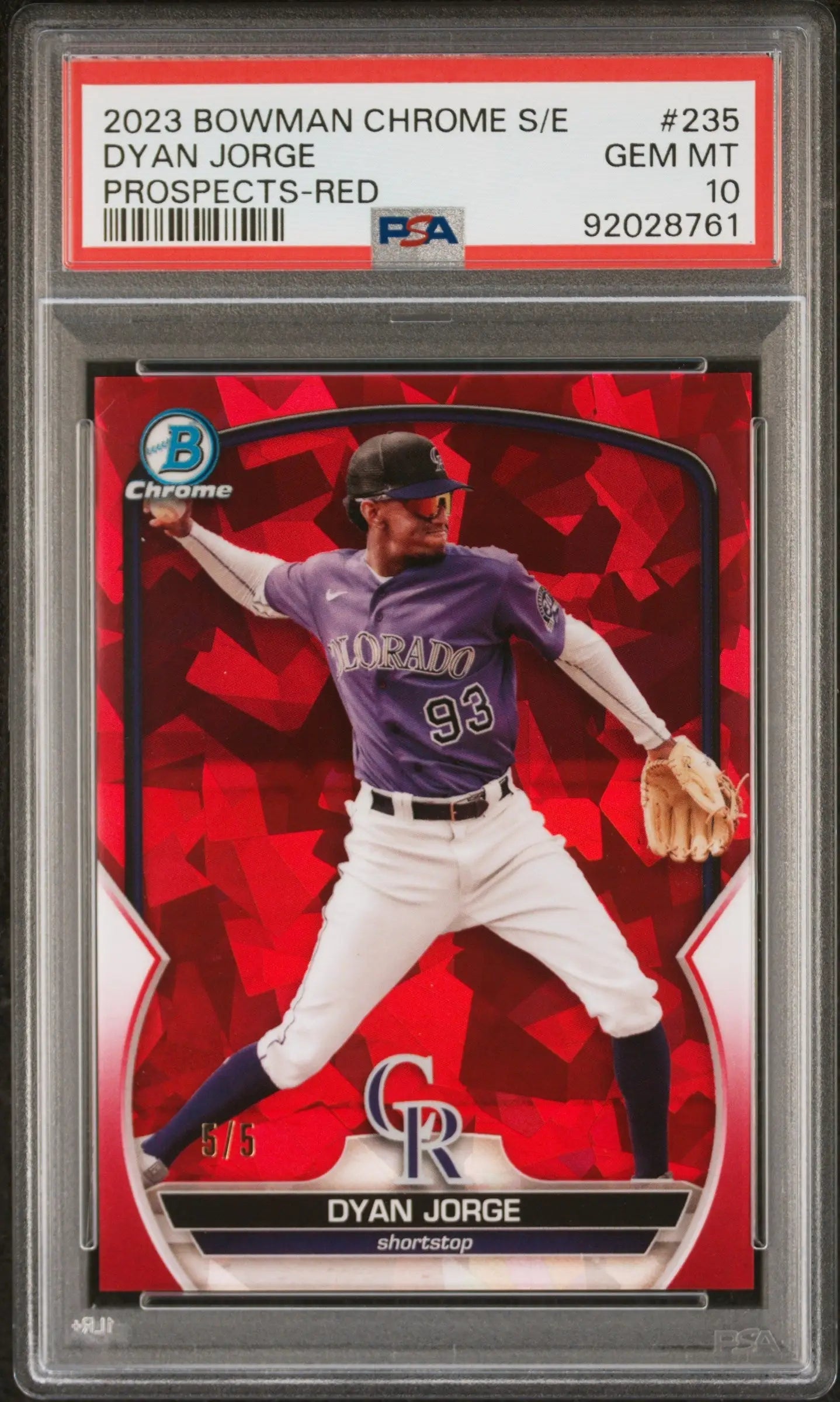 2023 Bowman Chrome Sapphire Red Dyan Jorge Prospects Baseball Card PSA 10 Gem Mint