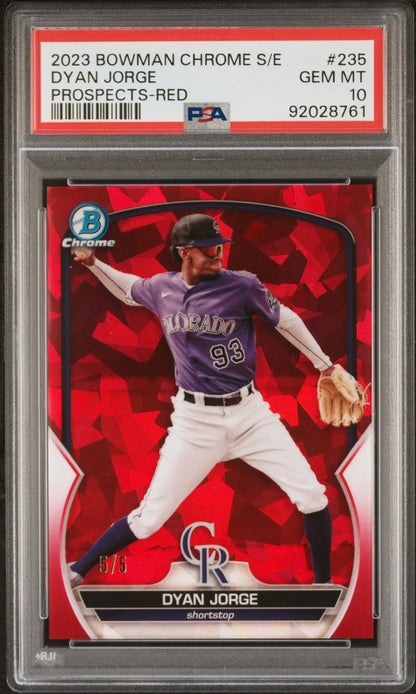 2023 Bowman Chrome Sapphire Red Dyan Jorge Prospects Baseball Card PSA 10 Gem Mint