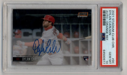 Dylan Carlson 2021 Stadium Club Chrome Orange Auto 13/25 PSA 10 Gem Mint - Singles