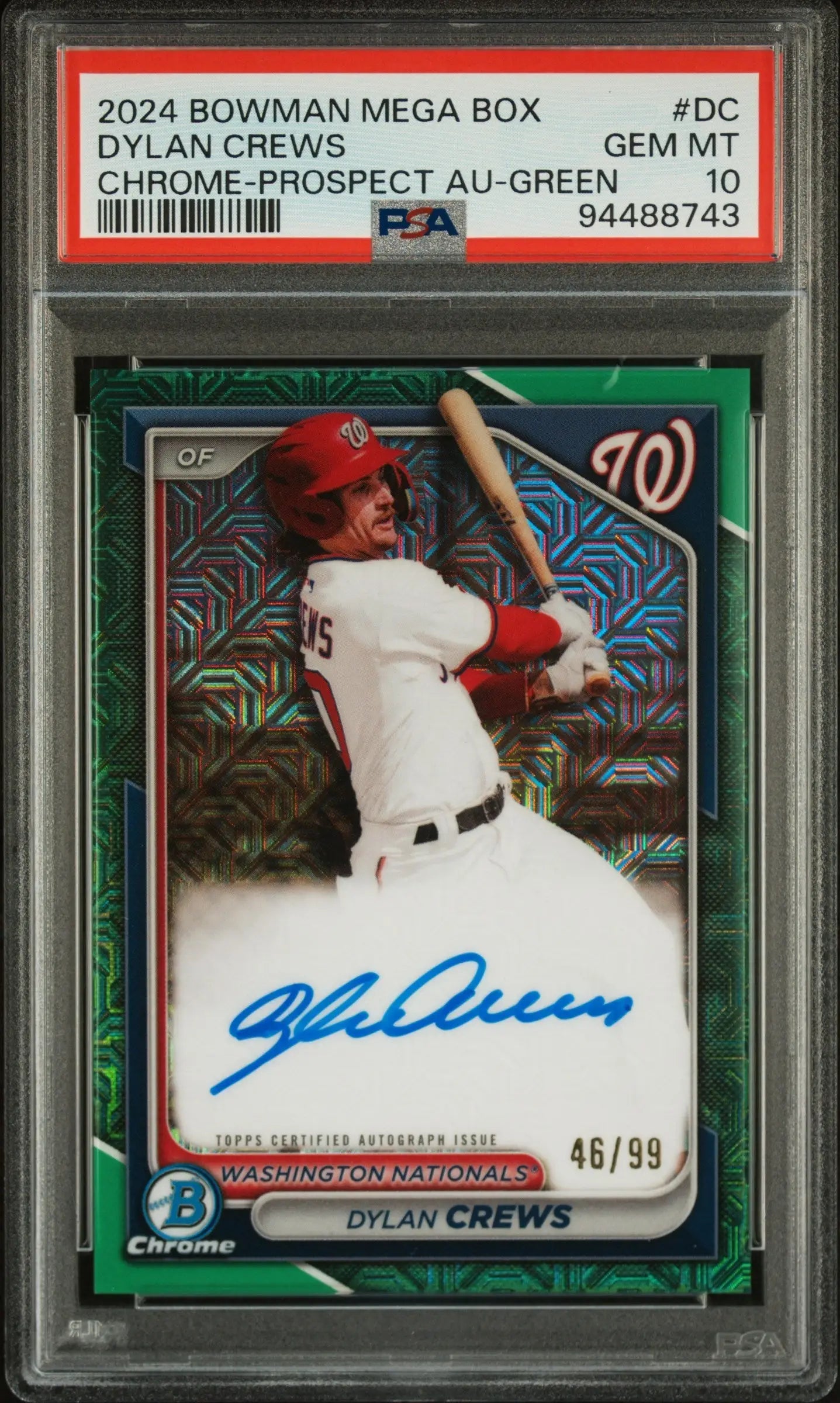 Dylan Crews 2024 Bowman Mega Box Green Refractor Auto PSA 10 Gem Mint card