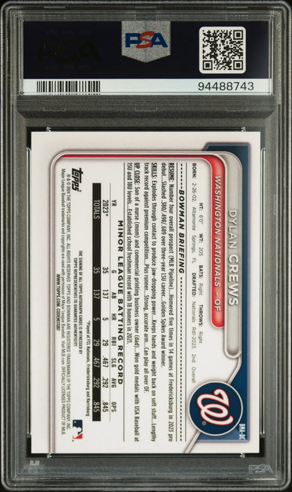 Encapsulated Dylan Crews 2024 Bowman Mega Box Green Refractor Auto PSA 10 Gem Mint
