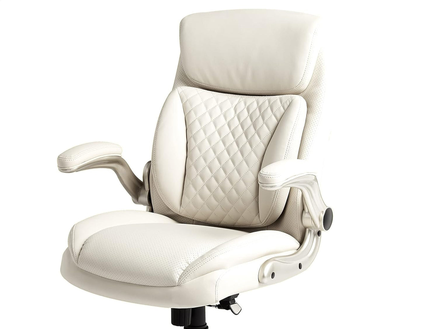 Ergonomic Desk Office Chair, Flip-Up Armrests, Adjustable Height, Cream Leather-3