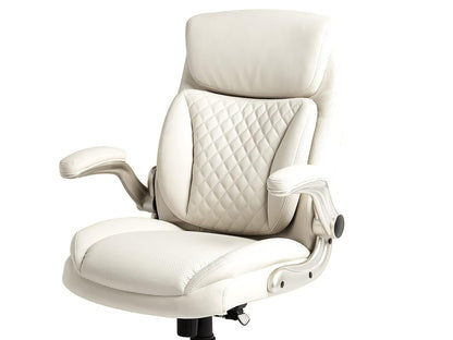 Ergonomic Desk Office Chair, Flip-Up Armrests, Adjustable Height, Cream Leather-3