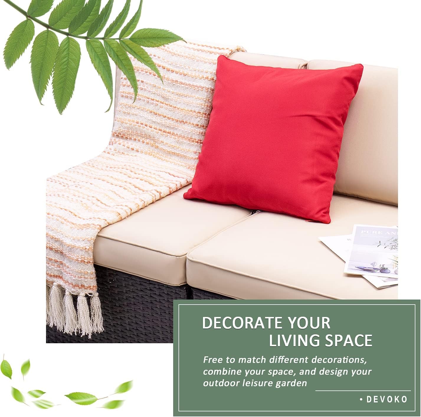 2 Pieces Patio Furniture Sets All-Weather Outdoor Sectional Armless Sofa (Beige)-2