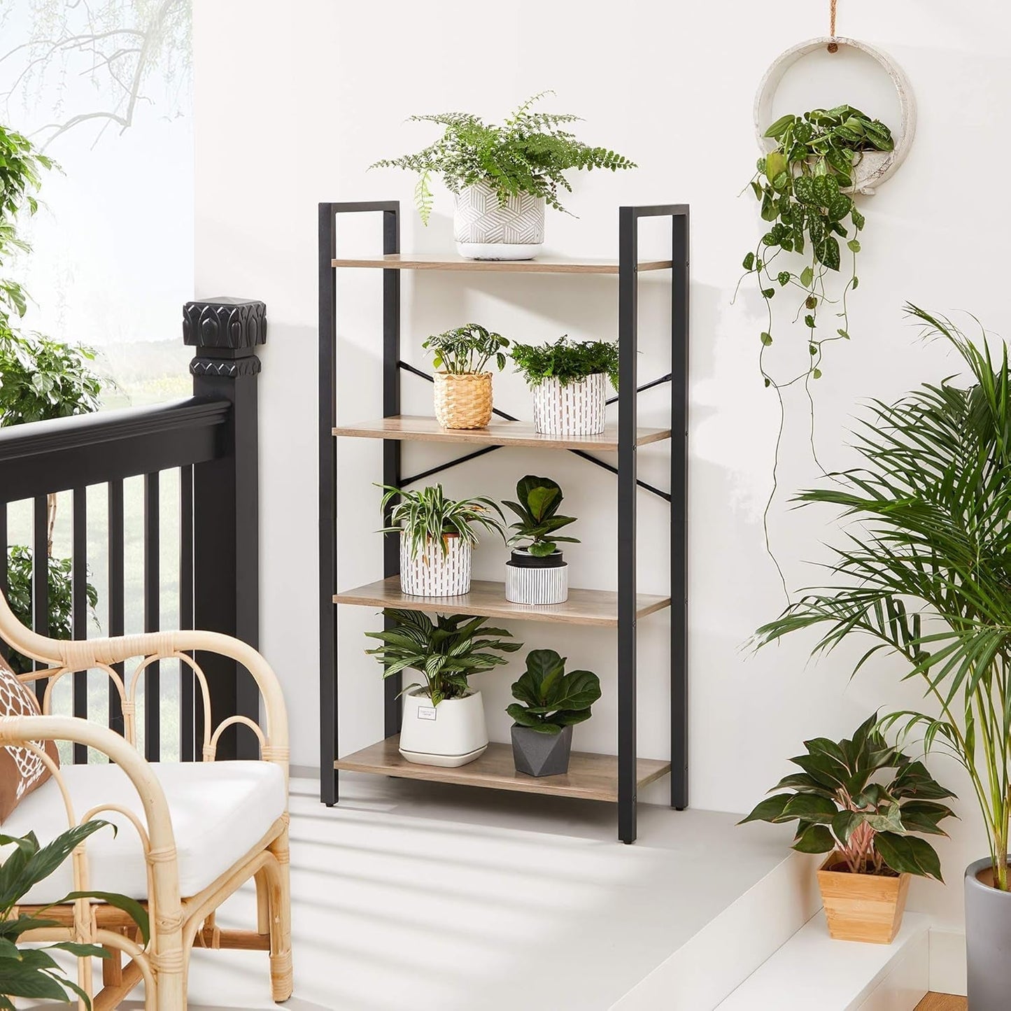 4-Tier Tall Bookshelf, Bookcase with Steel Frame, Book Shelf for Living Room, Home Office, Study, 11.8 X 25.9 X 47.2 Inches, Industrial Style, Greige and Black ULLS060B02-3