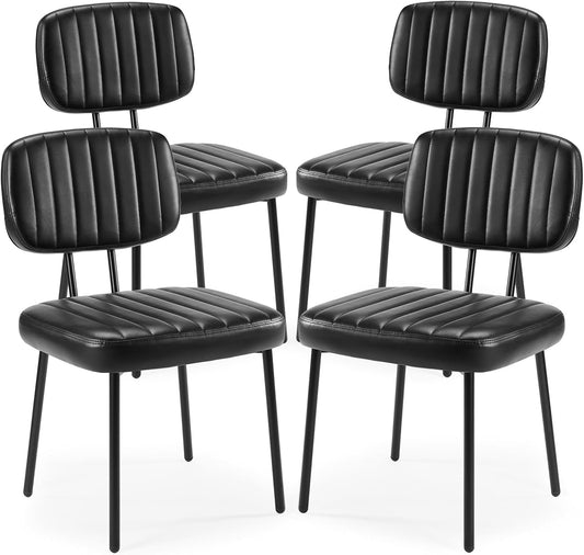 Dining Chairs Set of 4, Upholstered Mid Century Modern Kitchen Dining Room Accent Chairs with Faux Leather Cushion Seat & Metal Legs for Kitchen, Living Room - Black-0