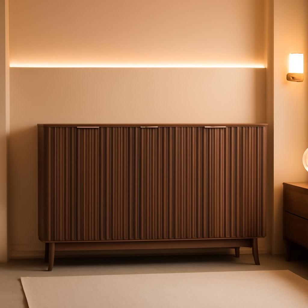 Walnut Fluted Sideboard Buffet 55Inch Adjustable Shelves-0