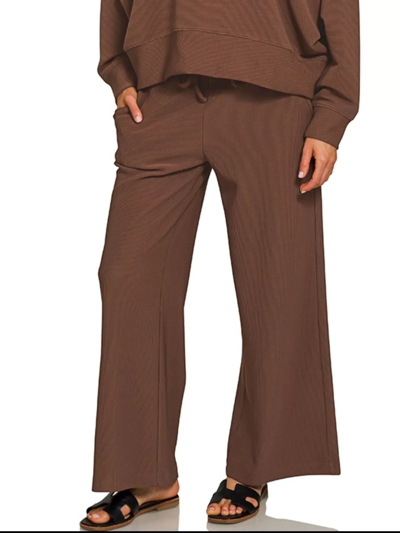 Zenana Ribbed Round Neck Pullover and Drawstring Pants Set