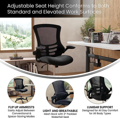 Kelista Mid-Back Swivel Office Chair with Adjustable Seat Height, Ergonomic Mesh Desk Chair with Flip-Up Armrests, Black-3