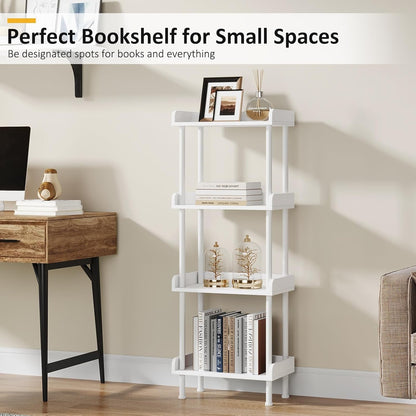 Bookcase 4 Tier Bookshelf, Vintage Small Bookshelf for Small Spaces, Wooden Book Shelf Small Bookcase for Living Room Bedroom-3