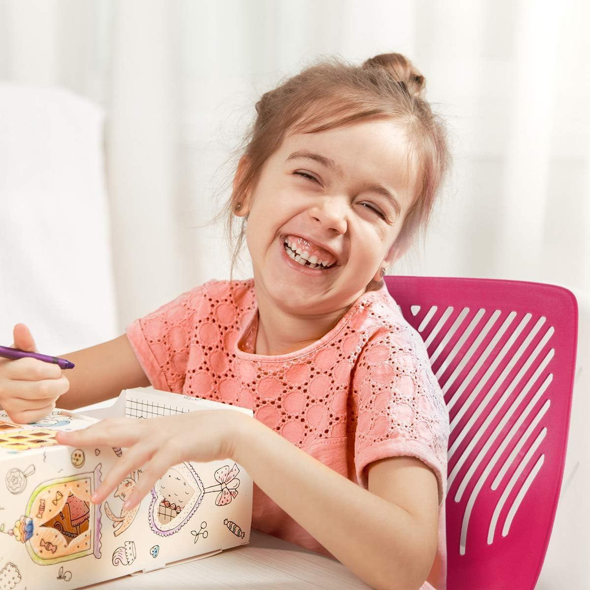 Kids Desk Chair, Adjustable Children Study Chair, Swivel Chair Armless Mesh Task Student Chair, Child Desk Chair with Adjustable Height & Lumbar Support Computer Chair (Rose)-1