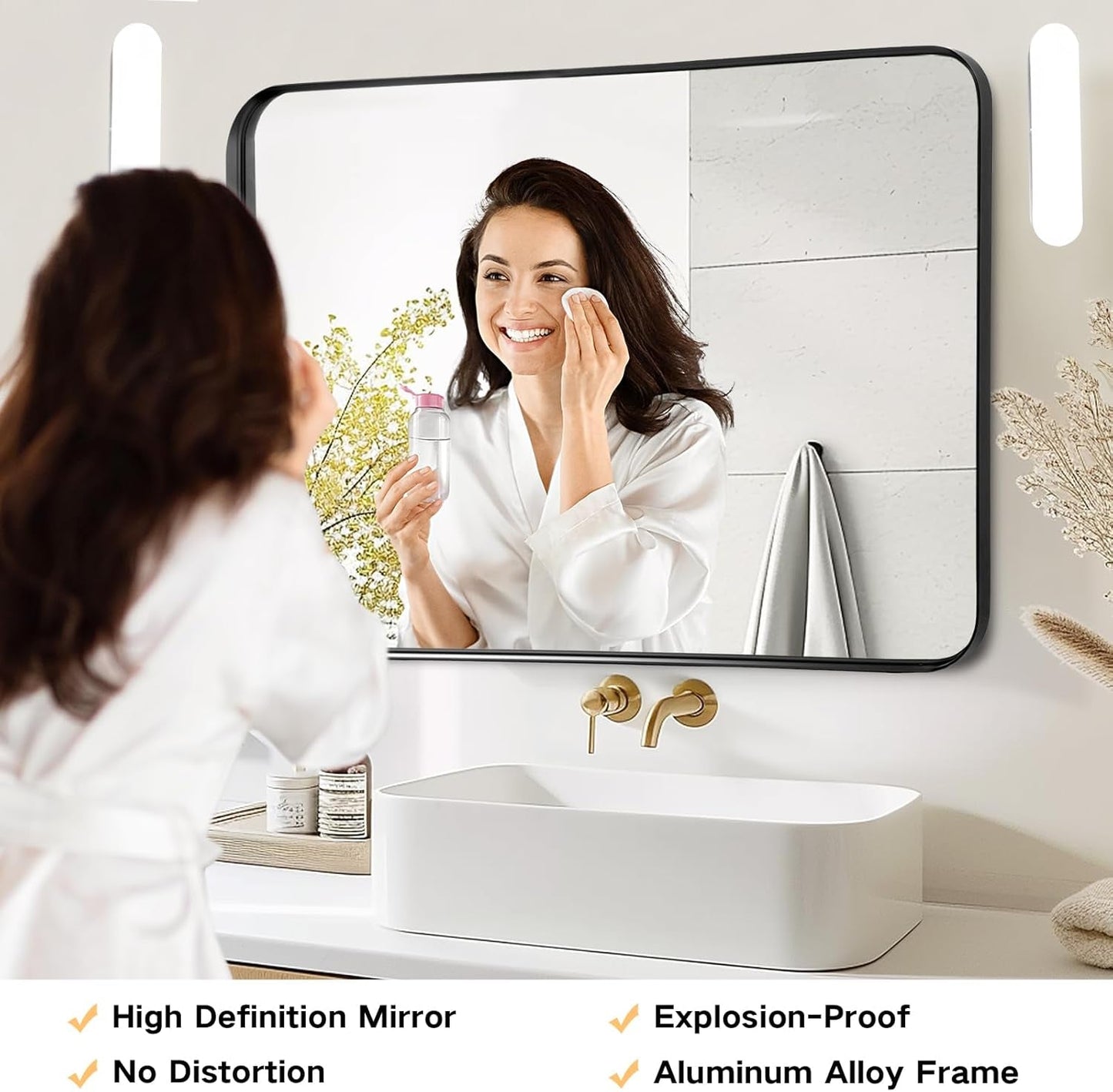 Black Mirror for Bathroom Wall - 40X30 Inch Large Reactangular Metal Framed Mirror over Sink, Matte Frame Big Rectangle Mirror Vanity for Restroom, Entryway, Living Room, Fireplace-1