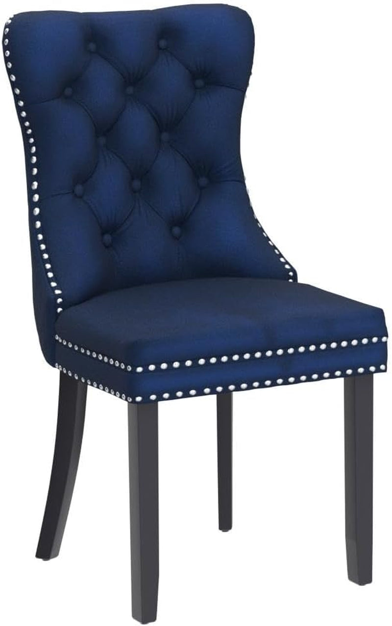 Velvet Dining Chairs Set of 4, Upholstered Dining Chair with Nailhead Trim and Solid Wood Legs, Navy Luxury Wingback Dining Side Chair for Living Room, Bedroom, Kitchen-3