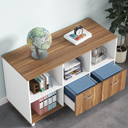 63" L Desk with File Cabinet Walnut White-4