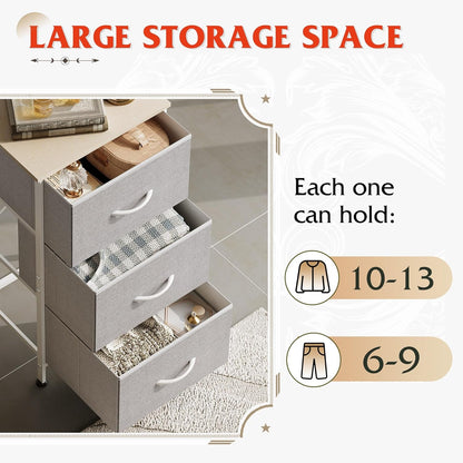 Nightstand with 3 Drawers, Fabric Dresser, Organizer Unit, Storage Dresser for Bedroom, Hallway, Entryway, Closets, Sturdy Steel Frame, Wood Top, Easy Pull Handle, Light Grey-4