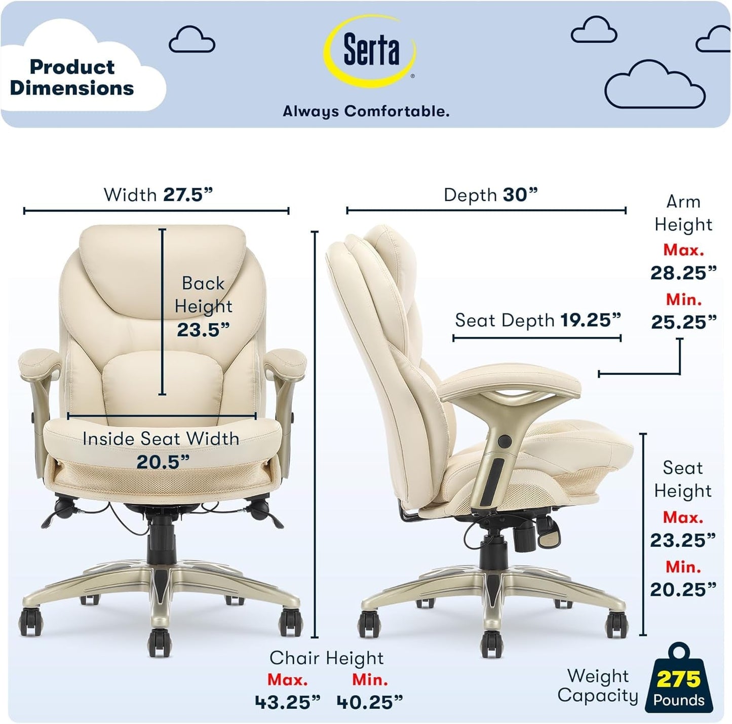 Ergonomic Executive Office Chair Motion Technology Adjustable Mid Back Design with Lumbar Support, Ivory Bonded Leather-1