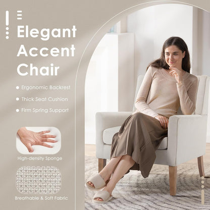 Beige Modern Wingback Chair Set Of 2 With Wood Legs-3