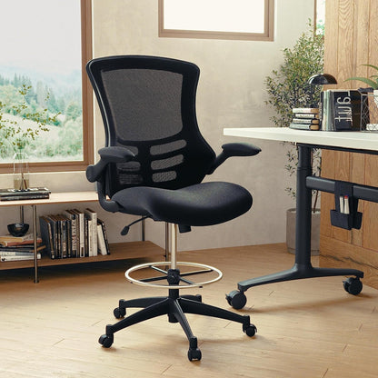 Kelista Mid-Back Swivel Office Chair with Adjustable Seat Height, Ergonomic Mesh Desk Chair with Flip-Up Armrests, Black-1