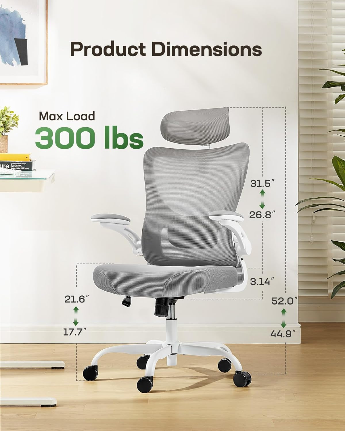 Ergonomic Office Chair: Office Computer Desk Chair with High Back Mesh and Adjustable Lumbar Support Rolling Work Swivel Task Chairs with Wheel 3D Armrests and Headrest-1