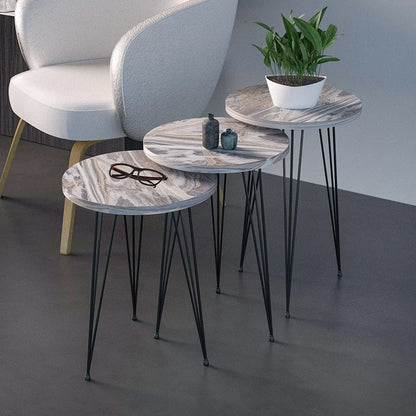 Set of 3 Grey Marble Nesting Tables-0