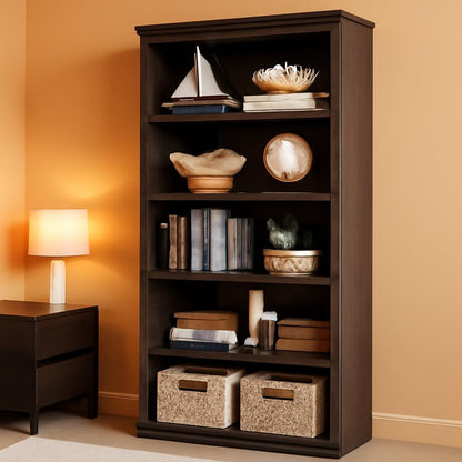 5 Tier Farmhouse Bookcase Cherry 71 Inch Tall Storage-0