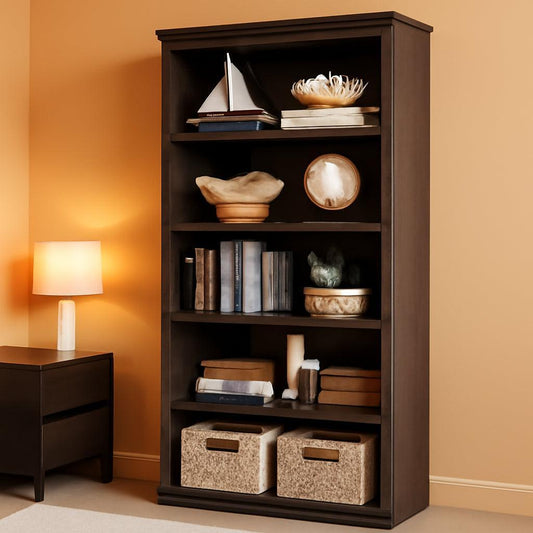 5 Tier Farmhouse Bookcase Cherry 71 Inch Tall Storage-0