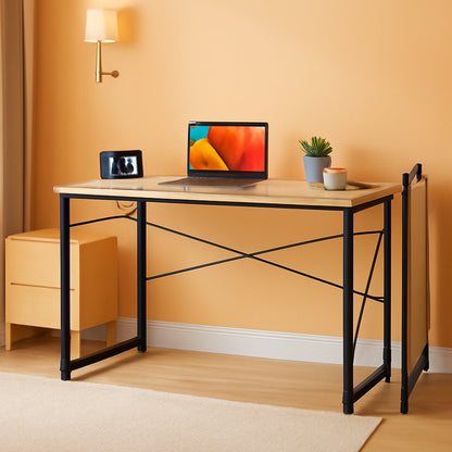 Small Folding Desk 39.4 Inch Foldable Computer Desks, Spaces Saving Writing Table for Bedroom, Home Office, Dorm, Apartment, Kids, Beech-0