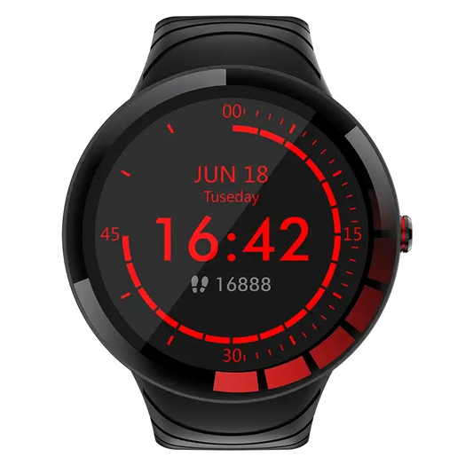 E3 BT Bracelet Health Monitoring Waterproof Smartwatch with round black design and red digital display