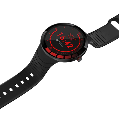 Black E3 BT Bracelet Health Monitoring Waterproof Smartwatch with red digital display