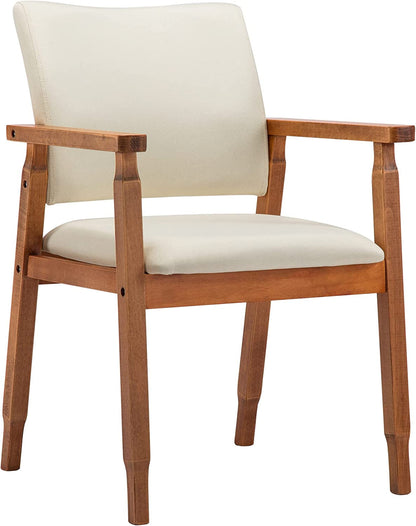 Mid Century Modern Walnut Dining Chairs Wood Arm Beige Fabric Kitchen Cafe Living Room Decor Furniture-4