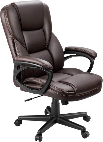 Office Executive Chair High Back Adjustable Managerial Home Desk Chair, Swivel Computer PU Leather Chair with Lumbar Support (Brown)-0