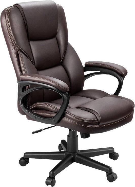 Office Executive Chair High Back Adjustable Managerial Home Desk Chair, Swivel Computer PU Leather Chair with Lumbar Support (Brown)-0