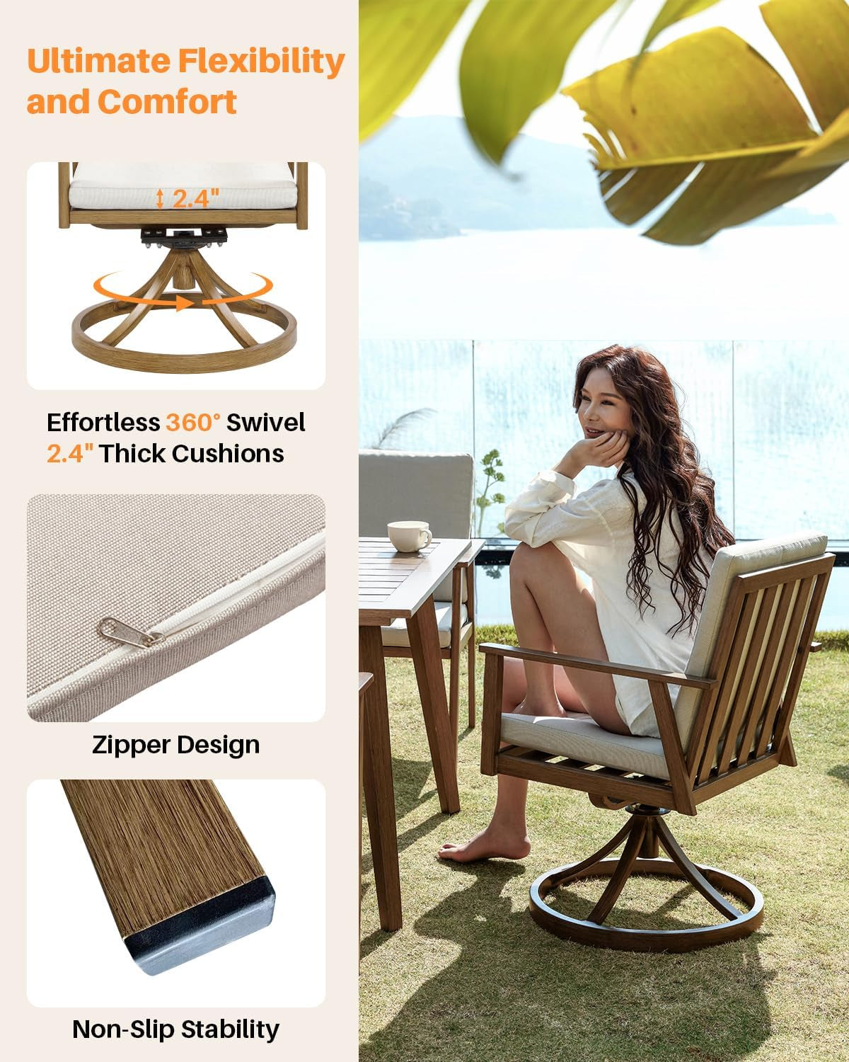 Nine Piece Outdoor Patio Dining Set with Swivel Chairs-2